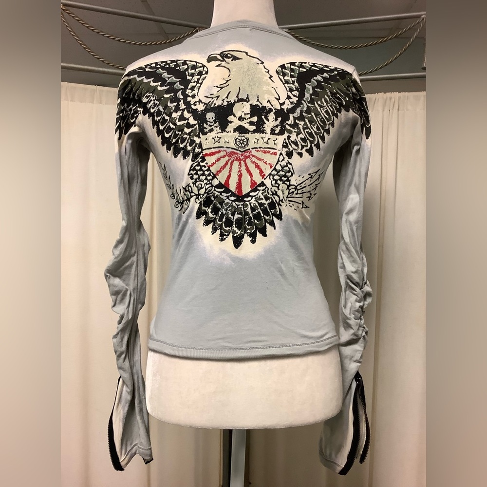 Buddhist Punk Tie Dye Front Zip Long Sleeve Ruched Crop Top